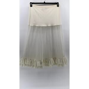 KAREN ALEXANDER Women's Cream Mesh Ruffle Midi Skirt SZ 8